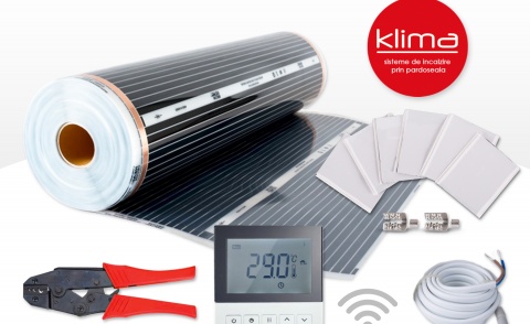 Klima Kit incalzire pardoseala pentru parchet , cu folie incalzitoare 140 W / mp cu termostat programabil WI-Fi control